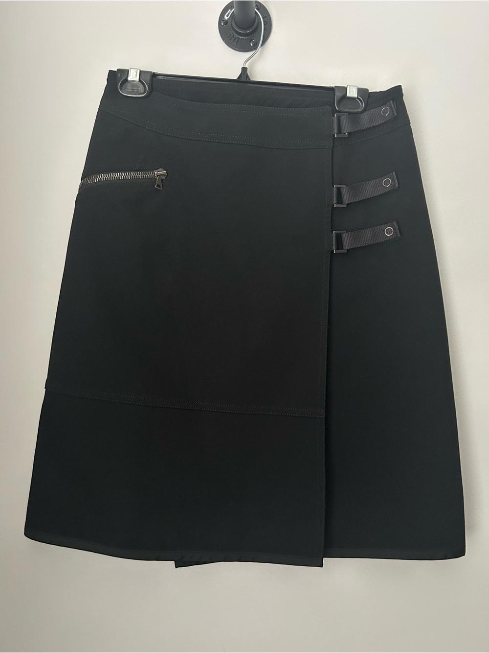 Prada Black A-Line Skirt with Buckle Straps